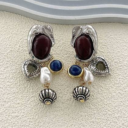 Elephant Alloy Plastic Dangle Stud Earrings EJEW-Q035-01AS-1