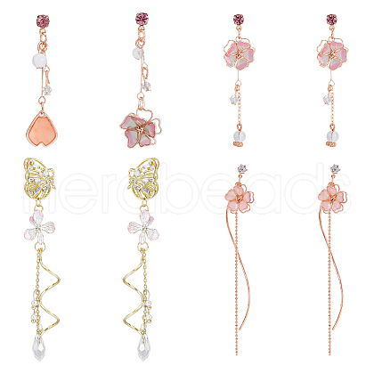 FIBLOOM 4 Pair 4 Style Resin Petal & Sakura Flower Dangle Stud Earrings EJEW-FI0003-15-1