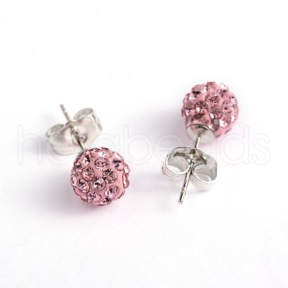 Polymer Clay Rhinestone Ball Stud Earrings EJEW-O041-02C-1