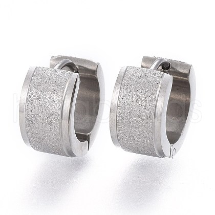 Textured 304 Stainless Steel Huggie Hoop Earrings EJEW-L252-017P-1