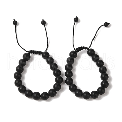 10mm Round Natural Black Onyx(Dyed & Heated) Braided Bead Bracelets BJEW-C067-01C-29-1