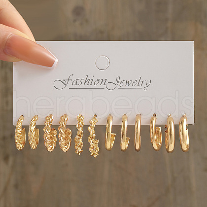 6Pairs Alloy Stud Earrings & Hoop Earrings WG38505-03-1