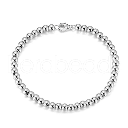 Rhodium Plated 925 Sterling Silver Round Ball Chain Bracelets BJEW-I314-012A-P-1