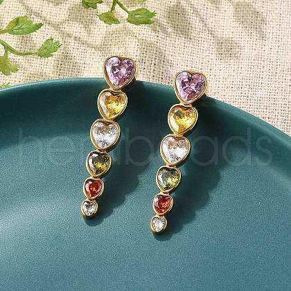 304 Stainless Steel Colorful Cubic Zirconia Tassel Stud Earrings EJEW-Z094-01G-G-1