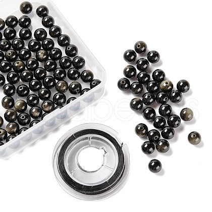100Pcs 8mm Natural Golden Sheen Obsidian Round Beads DIY-LS0002-42-1