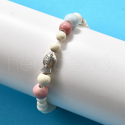 Porcelain Beads & Synthetic Howlite Beads Stretch Bracelets for Women BJEW-D307-02A-1