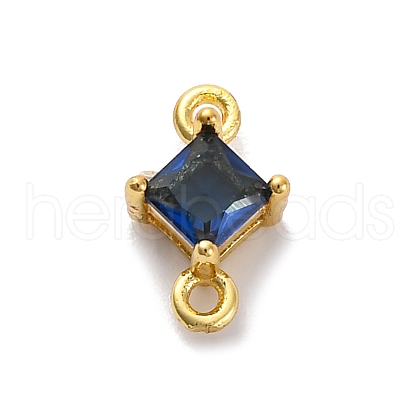 Brass Cubic Zirconia Rhombus Connector Charms KK-F894-12G-05-1