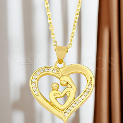 Alloy Crystal Rhinestone Heart with Mother and Baby Pendant Necklaces for Mother's Day FS-WGAE5FE-02-1