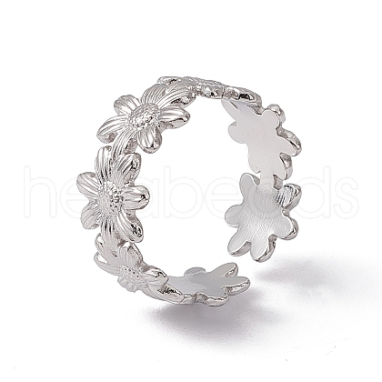 Non-Tarnish 304 Stainless Steel Ring Flower Wrap Open Cuff Ring for Women RJEW-C045-17P-1