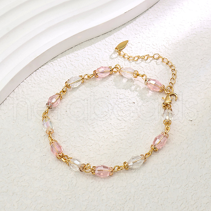 Elegant Vintage Style Brass & Faceted Oval Glass Link Chain Adjustable Ladies Anklets FX7891-2-1