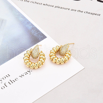 Brass Micro Pave Cubic Zirconia Stud Earrings KK-T074-45G-1