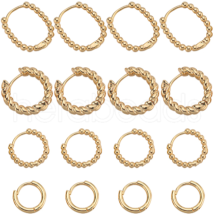 SUNNYCLUE 8 Pairs 4 Styles Brass Beaded Huggie Hoop Earrings for Women KK-SC0004-60-1