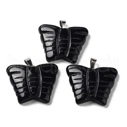 Natural Obsidian Carved Pendants G-B067-01F-1