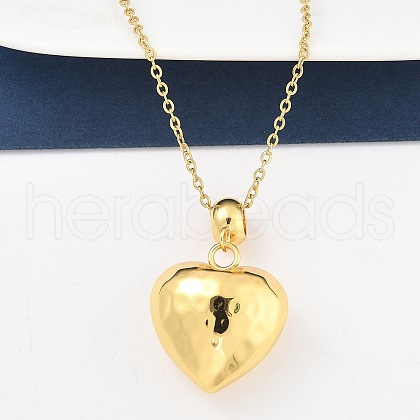 201 Stainless Steel Textured Love Heart Pendant Necklaces for Women NJEW-Z069-01G-03-1
