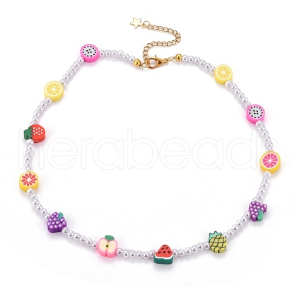 Polymer Clay Fruit Beaded Necklaces NJEW-JN03359-1