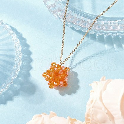 Handmade Glass Seed Beaded Star Pendant 304 Stainless Steel Cable Chain Necklaces for Women NJEW-MZ00118-05-1