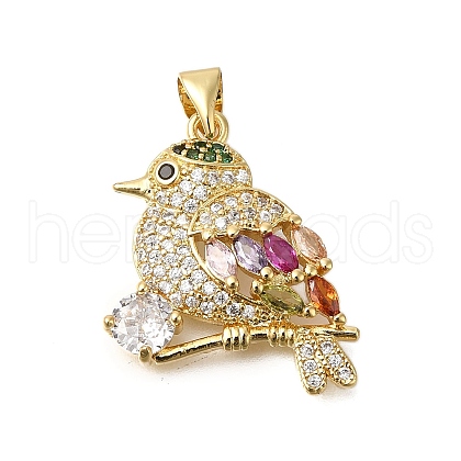 Rack Plating Brass Micro Pave Cubic Zirconia Robin Bird Pendants ZIRC-F142-10G-1