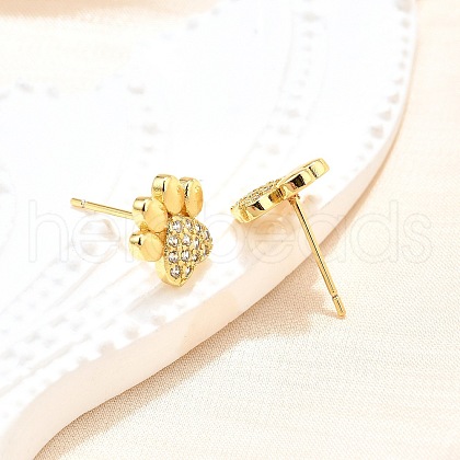 Clear Cubic Zirconia Dog Claw Print Stud Earrings EJEW-C035-02G-1