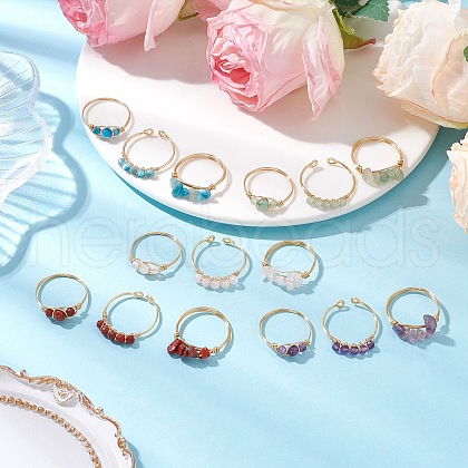 3Pcs Natural Mixed Stone Bead Finger Ring RJEW-JR00855-1