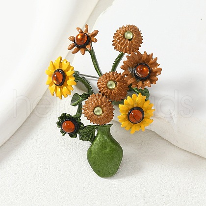 Sunflower Alloy Acrylic Brooches for Backpack Clothes JEWB-M069-03-1