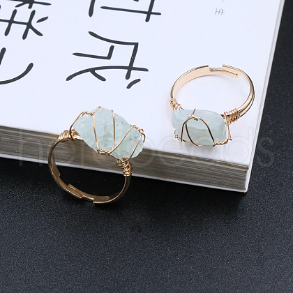 Nuggets Alloy Wire Wrapped Natural Fluorite Cuff Rings FS-WGA7830-09-1