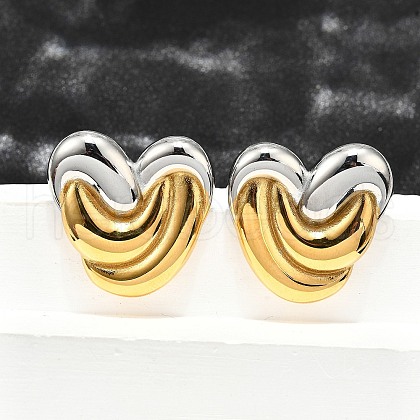 304 Stainless Steel Two-tone Stud Earrings for Women EJEW-R023-01GP-01-1