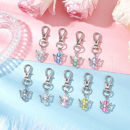 Angel Synthetic Moonstone Pendant Decorations HJEW-JM03146-1