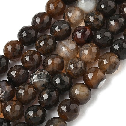 Dyed Natural Agate Faceted Round Beads Strands G-E320E-8mm-14-1