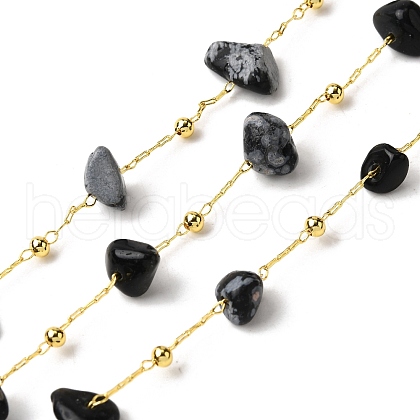 Handmade Natural Snowflake Obsidian Chip Beaded Chains CHC-F020-09G-07-1