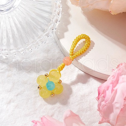 Baking Painted Imitation Jade Glass Woven Clover Pendant Decorations HJEW-JM03148-01-1