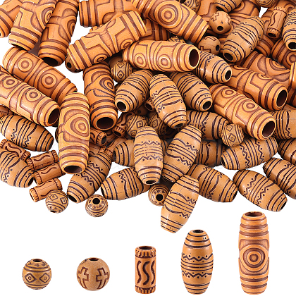 SUNNYCLUE 150Pcs 5 Styles Imitation Wood Acrylic Beads SACR-SC0001-38A-1