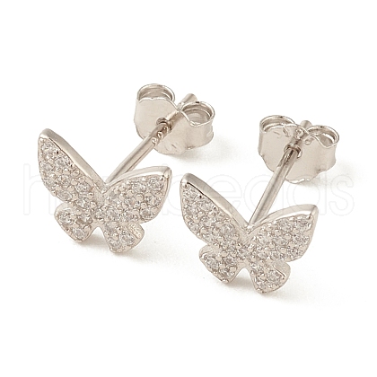 Clear Cubic Zirconia Butterfly Stud Earrings EJEW-G351-01P-1