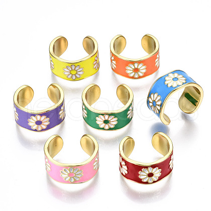 Brass Enamel Cuff Rings RJEW-T018-04G-NF-1