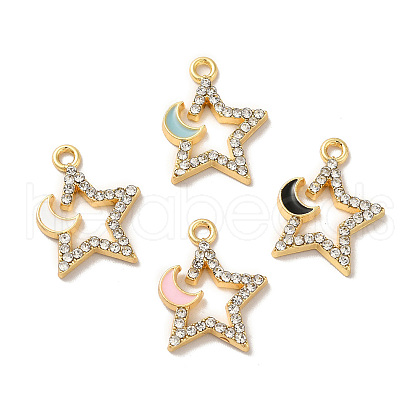 Rack Plating Alloy Rhinestone Pendants PALLOY-O106-27G-1