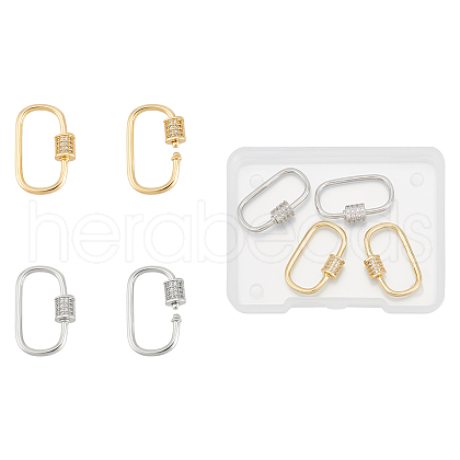 Unicraftale 4Pcs 2 Colors Brass Micro Pave Clear Cubic Zirconia Screw Carabiner Lock Charms FIND-UN0004-44-1