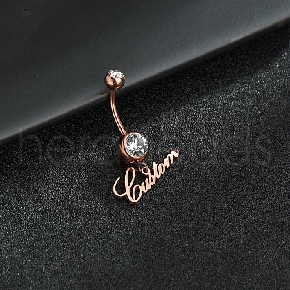 316L Surgical Stainless Steel Crystal Rhinestone Customized Letter Dangle Bell Rings WG2E06F-03-1