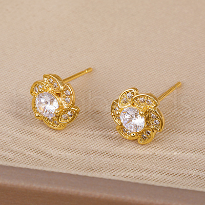 Exquisite Brass Pave Clear Cubic Zirconia Flower Stud Earrings MB8733-1