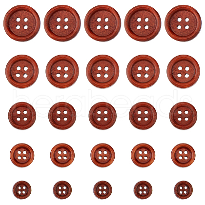 HOBBIESAY 300Pcs 5 Style 4-Hole Wooden Buttons BUTT-HY0001-05-1