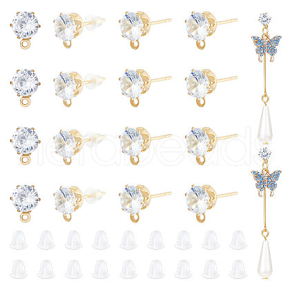 Unicraftale 12 Pairs Brass Cubic Zirconia Stud Earring Findings KK-UN0001-81-1