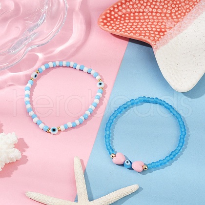 2Pcs Glass Seed Beads Stretch Bracelets for Women BJEW-JB11693-1