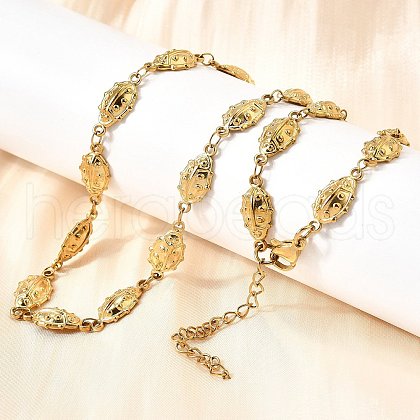 304 Stainless Steel Ladybug Link Chain Necklaces for Women Men NJEW-K249-21B-G-1