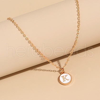 Alloy White Enamel Disc with Initial Pendant Necklaces for Women WG552C5-11-1