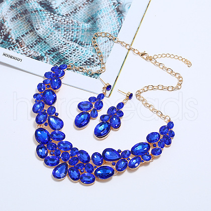 Oval Alloy Glass Stud Earrings & Bib Necklaces Sets for Women FS-WGA59D1-04-1