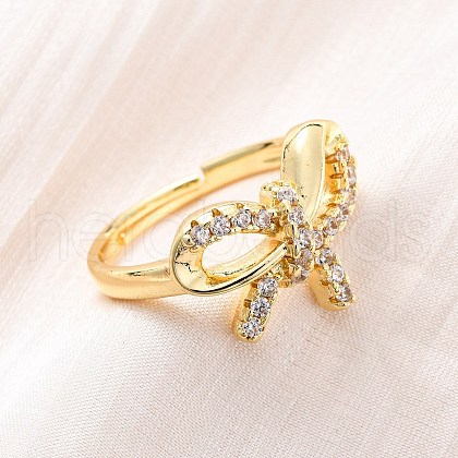 Brass Micro Pave Clear Cubic Zirconia Finger Rings for Women RJEW-U047-06G-1