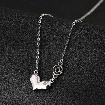 925 Sterling Silver Pave Clear Cubic Zirconia Heart Pendant Necklaces for Women NJEW-D315-04P-1