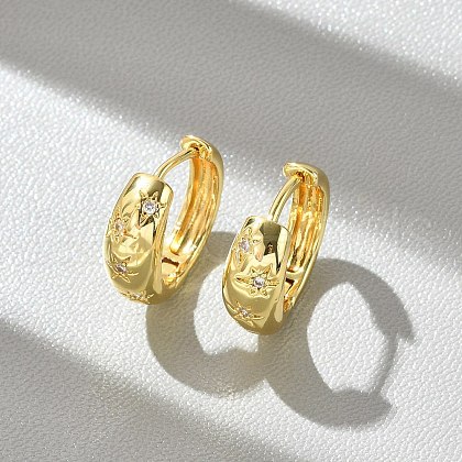 Star Brass Micro Pave Clear Cubic Zirconia Hoop Earrings EJEW-D311-104G-1