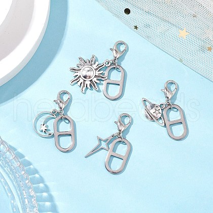 Tibetan Style Alloy Pendants with Iron Open Jump Rings and Zinc Alloy Lobster Claw Clasps and 201 Stainless Steel Links Decorations HJEW-JM03037-1