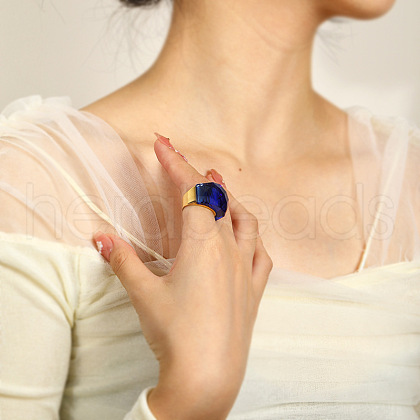 Fashionable 304 Stainless Steel & Glass Finger Rings for Women FS-WG90577-05-1