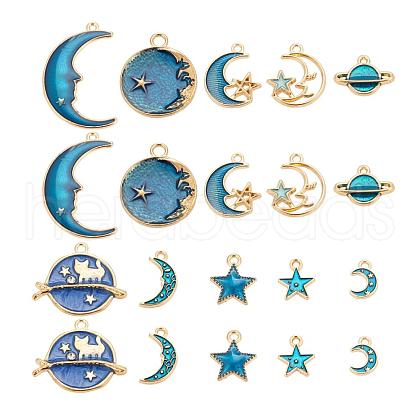 80Pcs 10 Style Celestial Alloy Enamel Pendants ENAM-LS0001-30-1