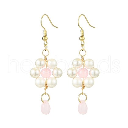 Shell Pearl with Glass Dangle Earring EJEW-JE05931-01-1